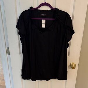 Lane Bryant Black Flutter-Sleeve Tie-Front Blouse